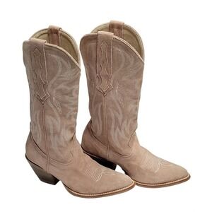 Western Pink Suede Cowboys Boots Women's Size 6 1/2 Made In Mexico